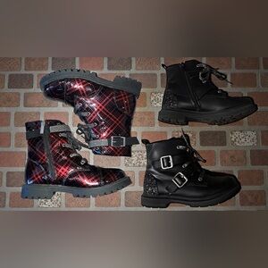 Stylish Plaid and Black Combat Boots Bundle Deal | Youth Girls Size 3